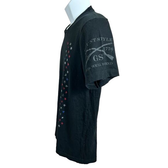 Men's Grunt Style Black T-Shirt Sz Medium American Flag Stars Short Sleeve - Picture 5 of 8